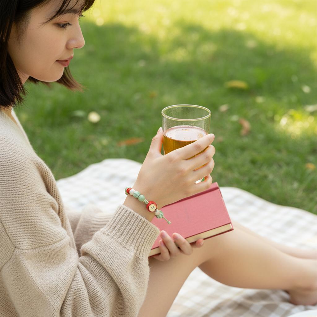 Handmade Ceramic Apple Bracelet Colorful Cute Boho Style Gift for Women