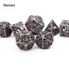 7 szt. Srebrne Czerwone Smocze Metalowe Kostki Puste Metalowe Wielościenne Zestaw Kostek Odpowiedni do Gry Fabularnej RPG Gry Planszowej Gry Karcianej