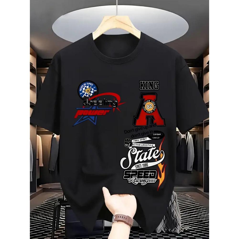 European and American Men's Summer Fashion Letter Graffiti Print Comfortable and Breathable Round Neck T-shirt Outdoor Street To