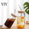 Herbruikbare Glazen Rietjesbeker Tumbler, Hittebestendig Borosilicaat Glas, Draagbaar Helder voor Warme En Koude Dranken Drinken Iced Coffee Matcha Milkshakes