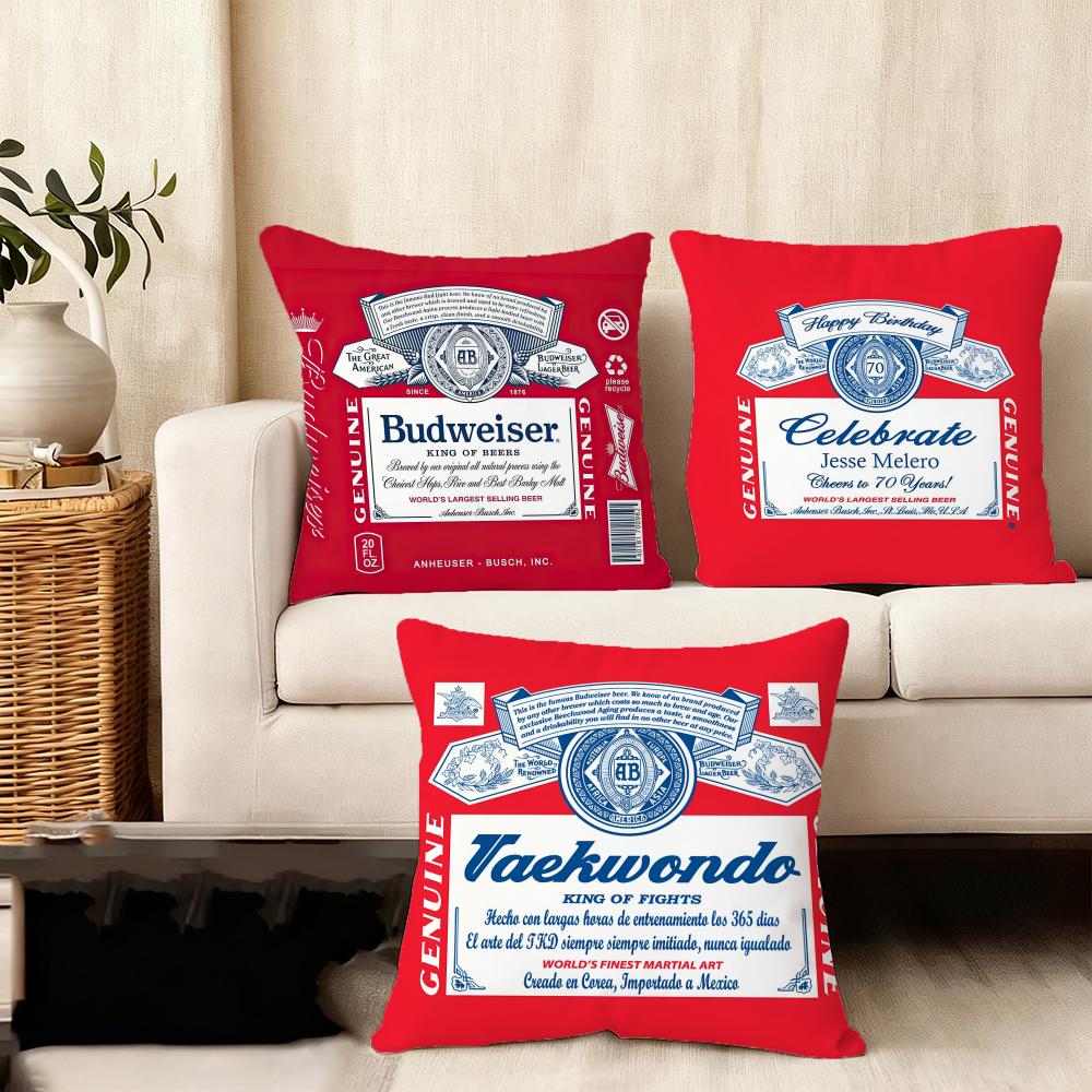 B-Budweiser B-Budvar C-Czech Cushion Cover Soft Plush Throw Pillow Cover | Double-Sided Cushion Case | Sofa Bedroom Home Decor