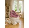 Puppenwagen Sweet Baby Geflochtener Buggy Weiß mit Bettwäsche-Set Rosa Retro und Weicher Polsterung Stella