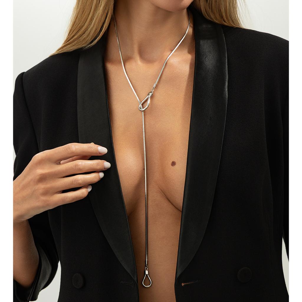 Minimalist Irregular Hollow Out Pendant Thin Snake Bone Chain Long Adjustable Necklace for Women Fashion Commuter Jewelry Gifts