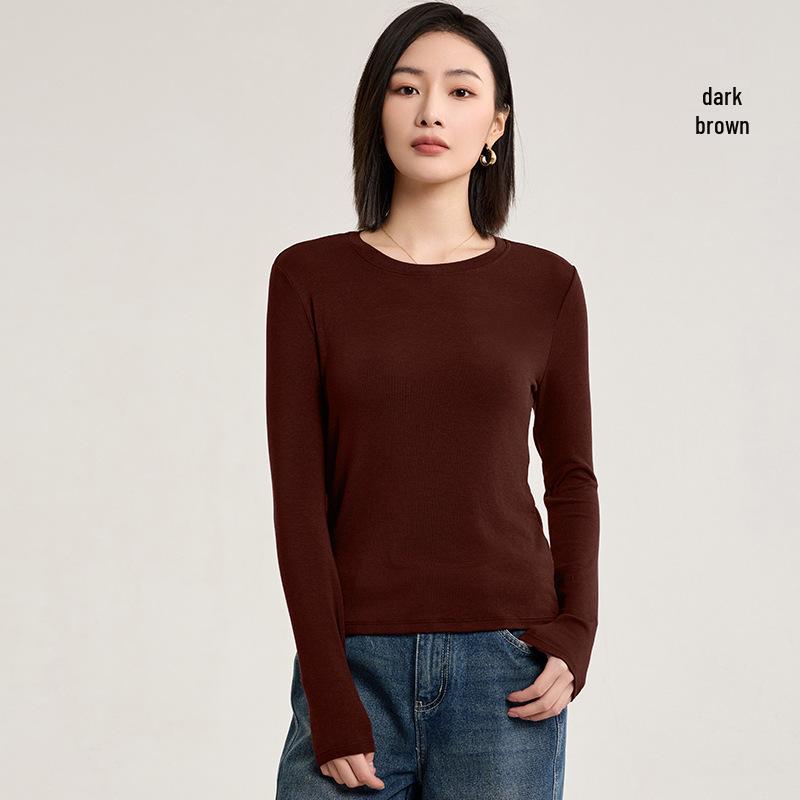 Tencel Wool Collar Base Shirt: Silk-Like, Light, Warm, Round Neck, Knitted Long Sleeve Top for Autumn/Winter Women.