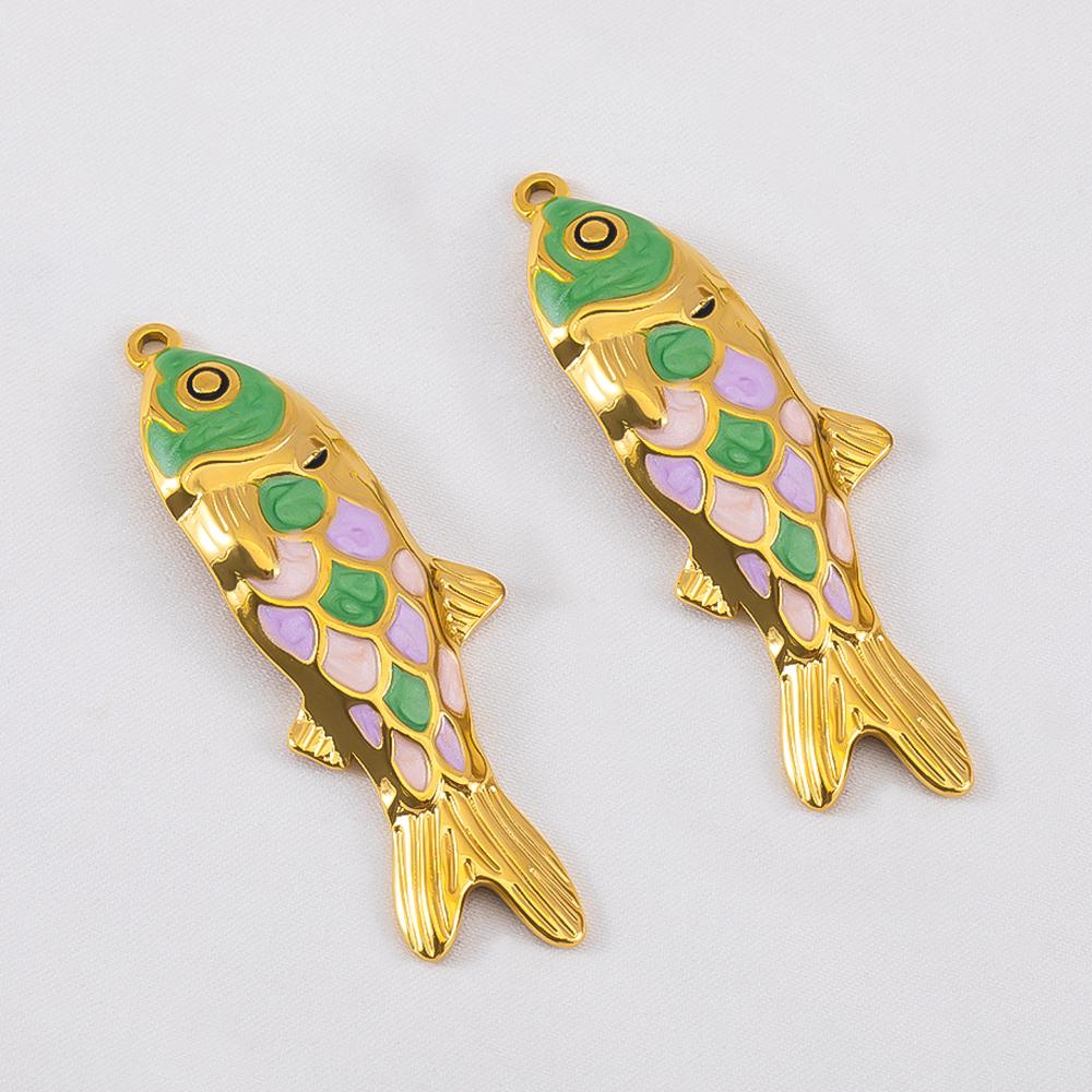 2pcs Stainless Steel Enamel Gold Plated 3D Fish Charms Star Shell Pendants DIY Boho Necklace Bracelet Earrings Jewelry Findings