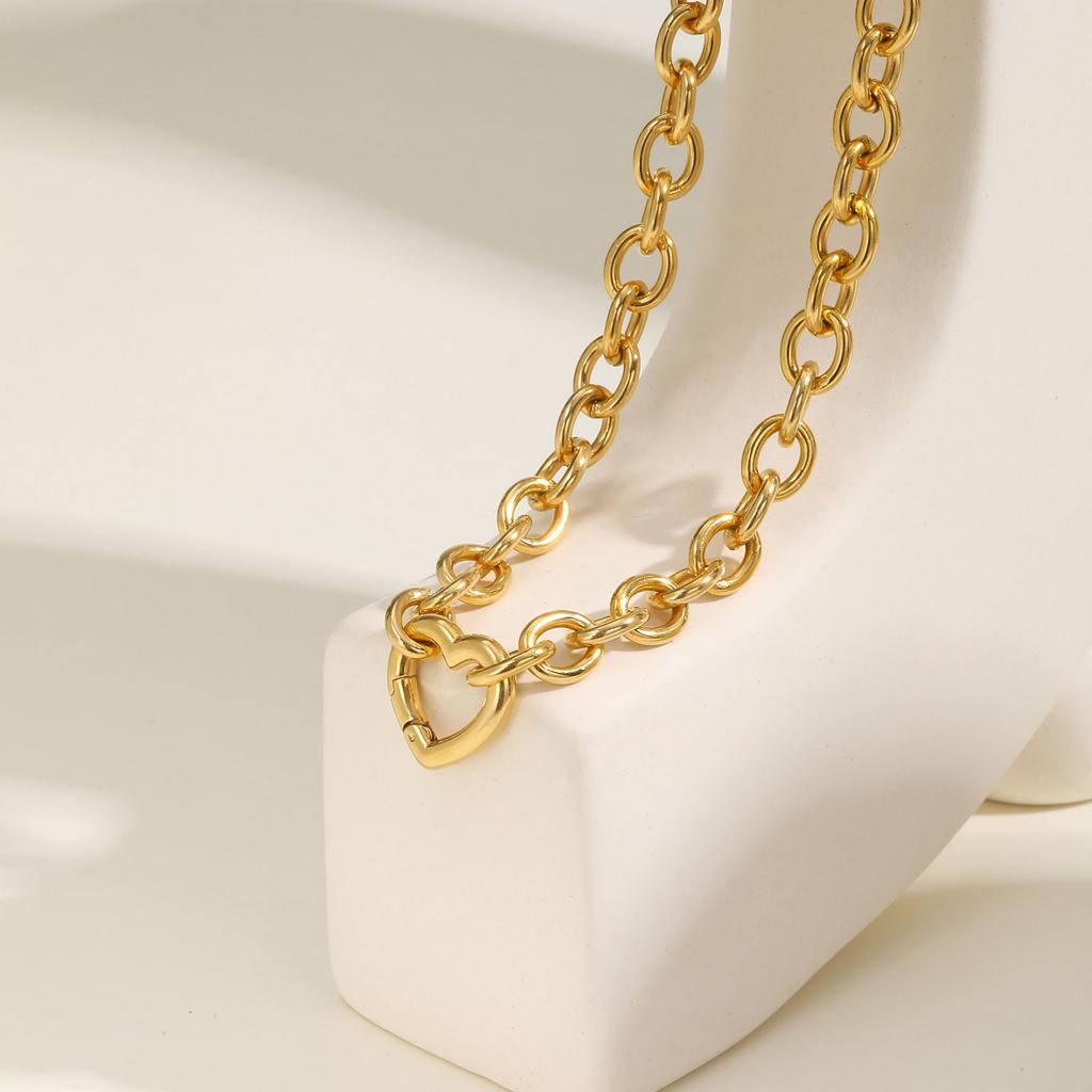 High Quality Heart-shaped Buckle Necklaces for women, Punk Coarse Rolo Chain Necklace,Stainless Steel Jewelry Gift