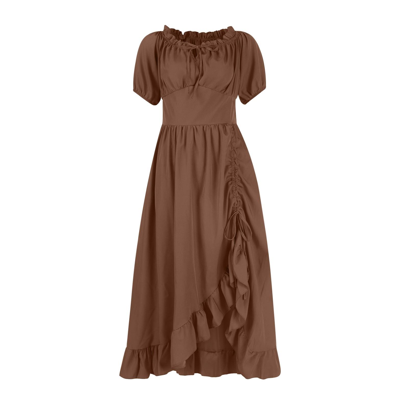 

Женское элегантное и красивое ретро-платье с рюшами на шнуровке S коричневый