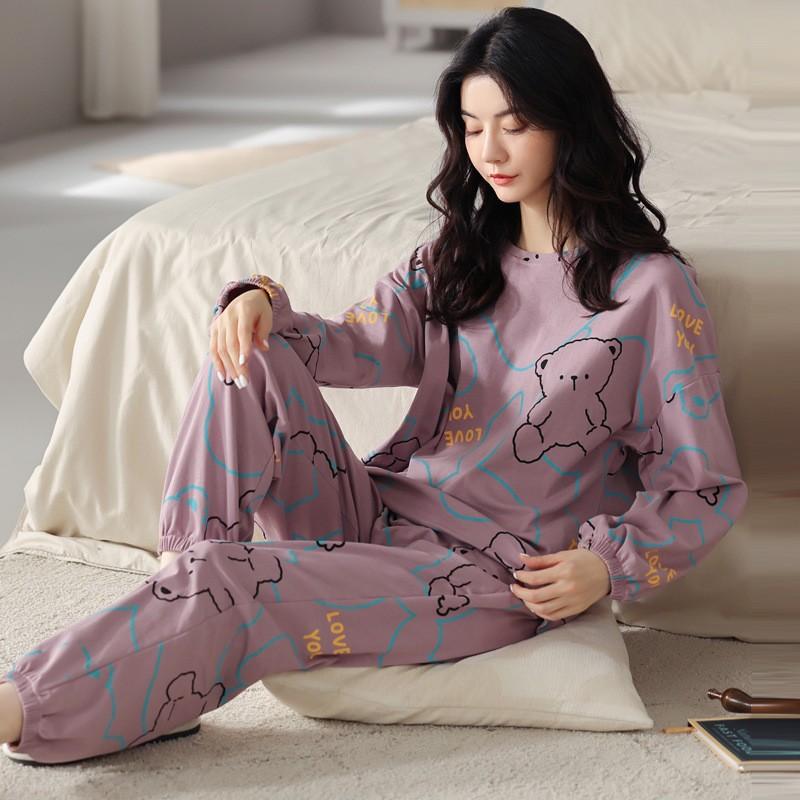 Women's Spring/Fall Long-Sleeve Outerwear-Style Loungewear Set Student Sweet & Fresh Long-Sleeve Top + Loose-Fit Comfortable Pants Two-Piece Set