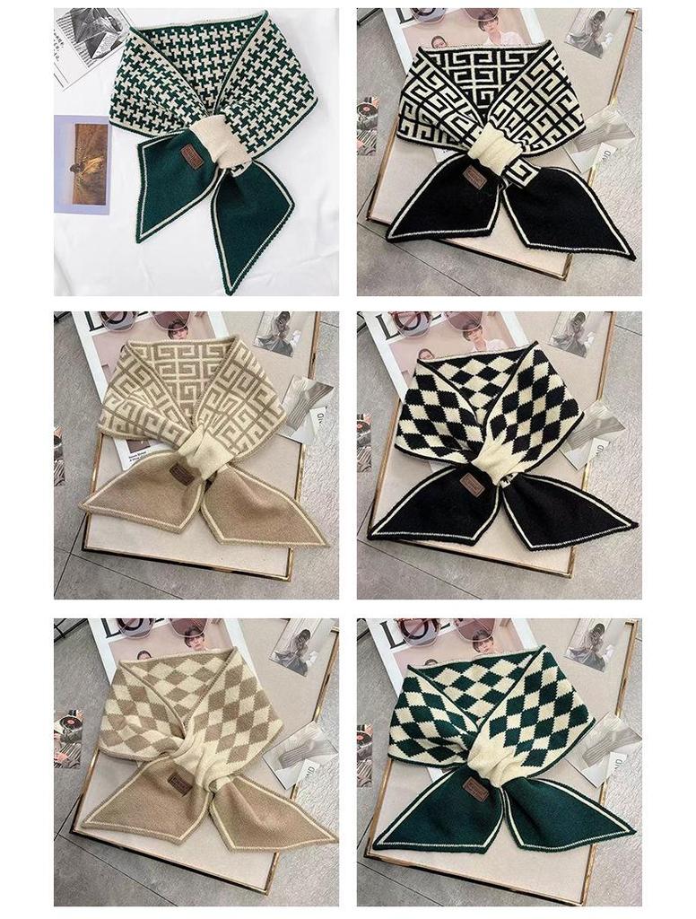Women's Houndstooth Double-Sided Scarf Set - Thickened, Versatile, Autumn/Winter Neck Warmer