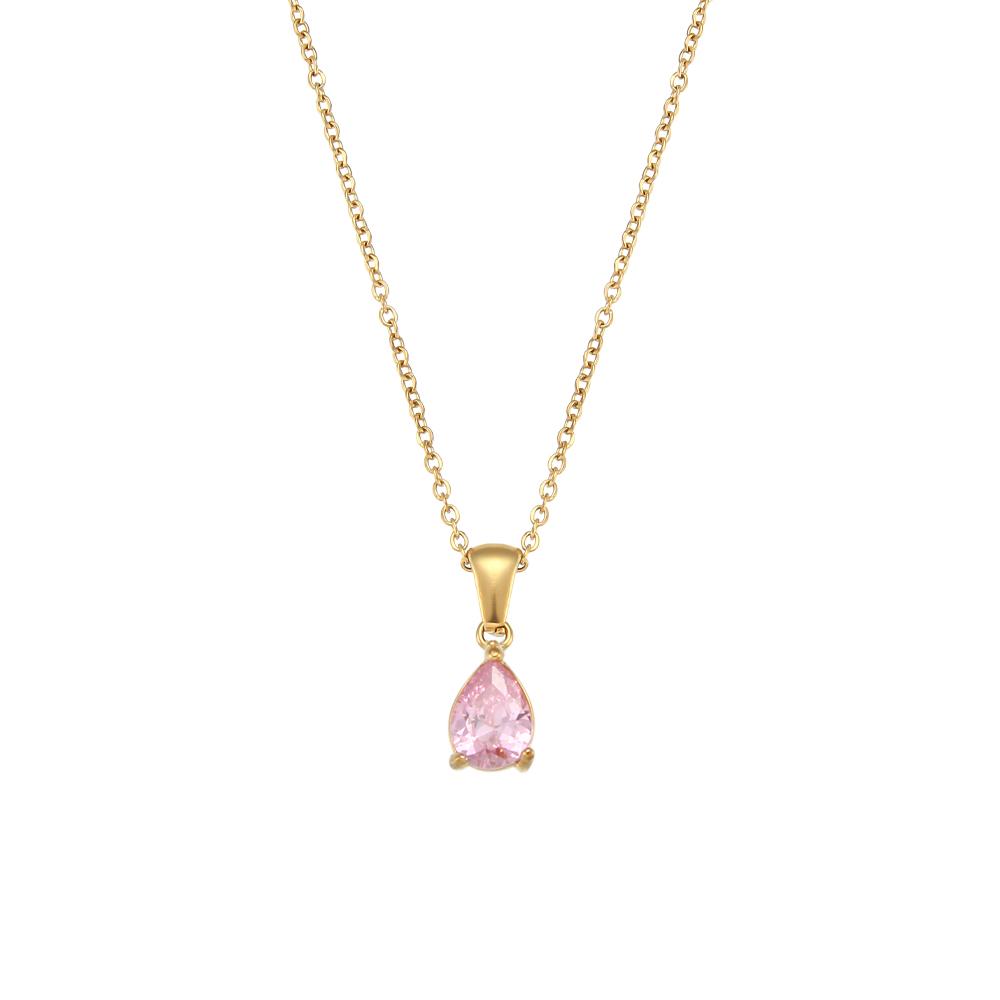 E.B.belle Summer Colorful Crystal Necklace Stainless Steel Gold Plated Waterproof Waterdrop Pendant Necklace For Wedding