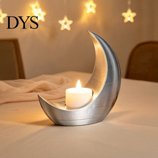 Gold Silver Black White Table Centerpiece Crescent Moon LED Candle, Decorative Electronic Candle for Eid Al-Fitr Home Window Display Ornament