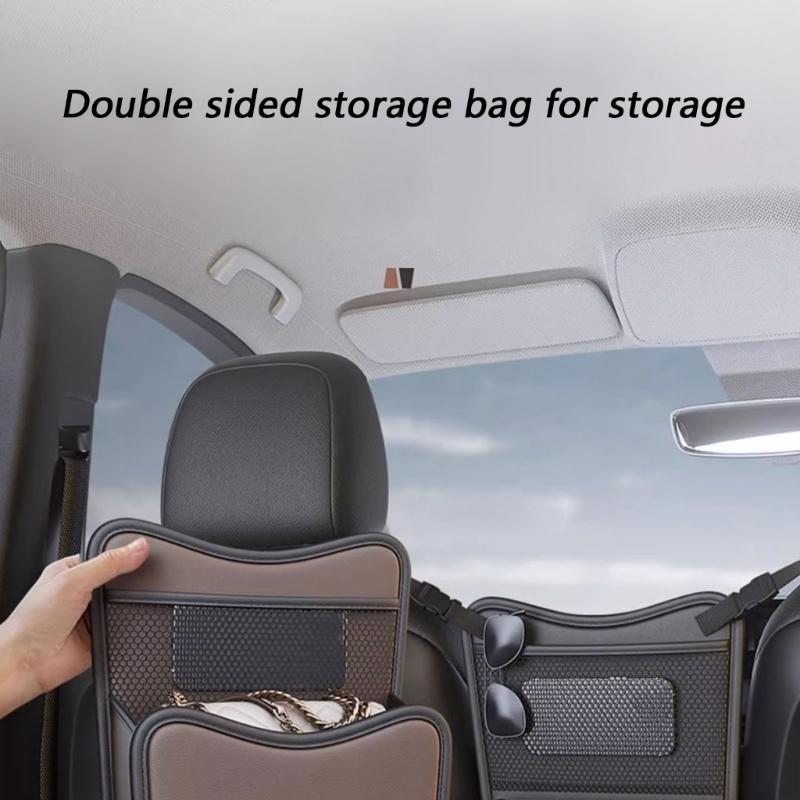 Leather Automotive Storage Pocket with Tissue Holder for Seat Gaps to Securely Hold Phones Drinks and Other Accessories