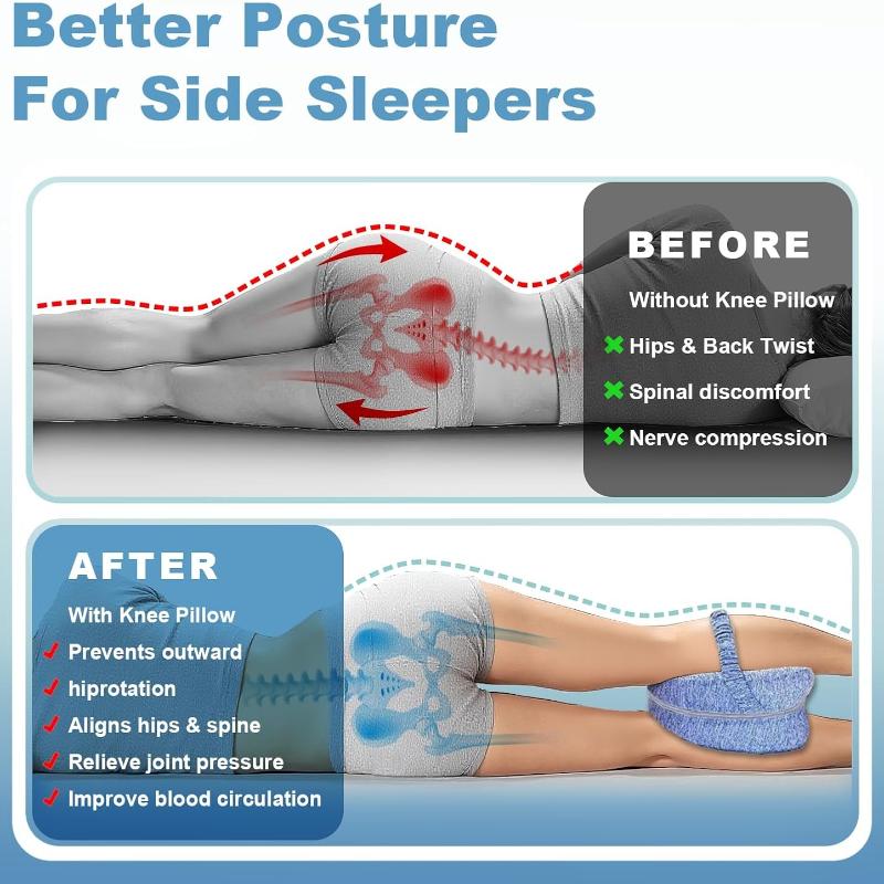 Knee Pillow For Side Sleepers - Smooth Spine Alignment Pillow Memory Foam Leg Pillows For Back Hip Pain Spine Aligning Sciatica Set