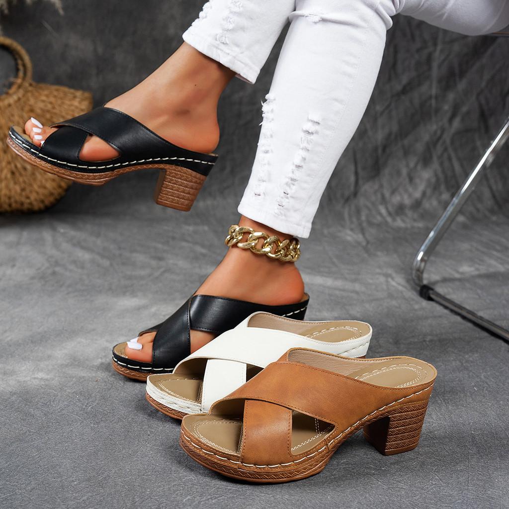 Summer Womens Cross Strap High Heel Sandals With Pu Upper For Casual Wear