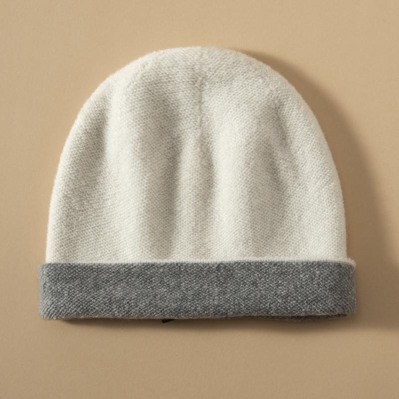 Women's 100% Pure Cashmere Double-Sided Beanie - Warm, Versatile Knit Hat for Autumn/Winter