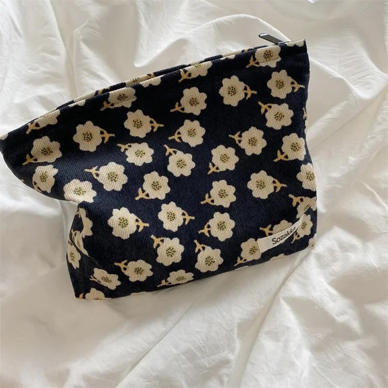 Corduroy Makeup Bags for Women Floral Print Cosmetic Bag Pencil Case Travel Toiletry Bag Storage Bag Organizer Beauty Case