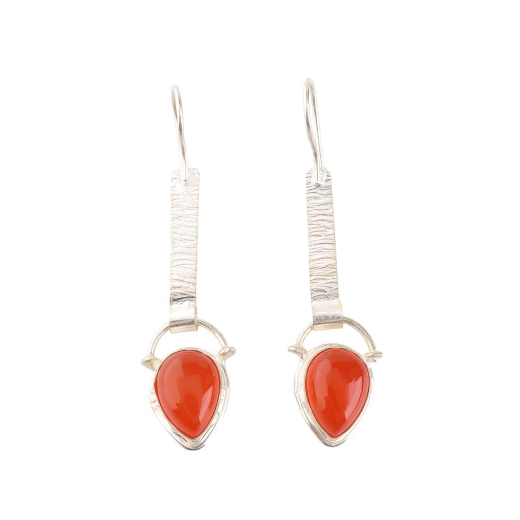 Carnelian Gemstone 925 Sterling Silver Jewelry Handmade Pear Shape Earrings 2.3" EE-166-19