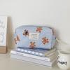 Cross-border Blue Striped Bear Cosmetic Bag Cartoon Girl Heart Going Out Portable Large Capacity Quilted Wash Storage Bag