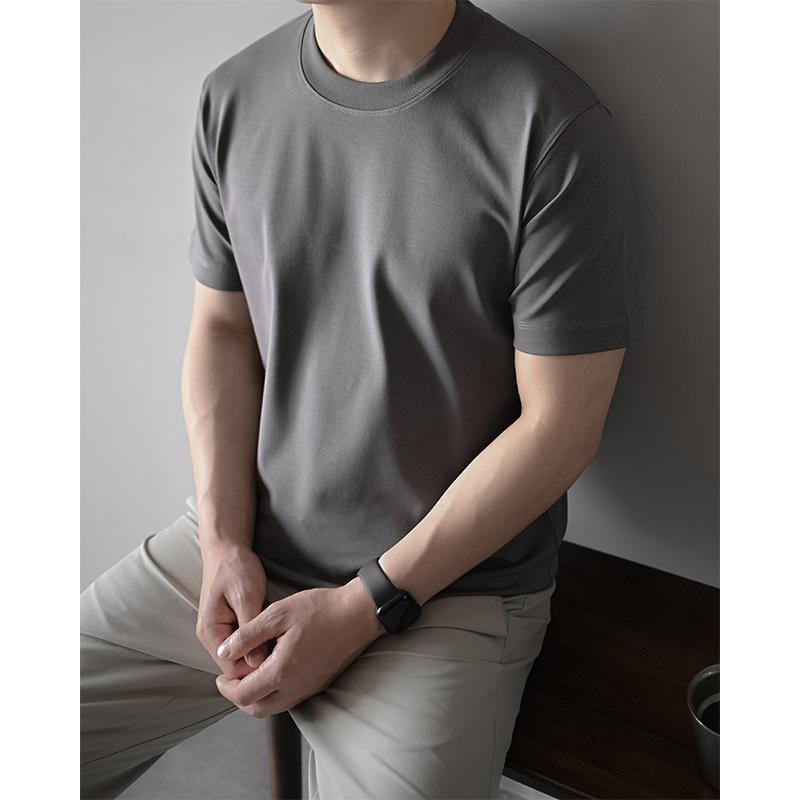 Long-Staple Cotton Men'S White Basic 240G Heavyweight Solid Color Round Neck Short-Sleeve T-Shirt For Summer