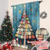 2pcs 2D Flat Printing Merry Christmas Curtain Christmas Tree6 Durable 100% Polyester Fabric Without Electricity Festive Wall