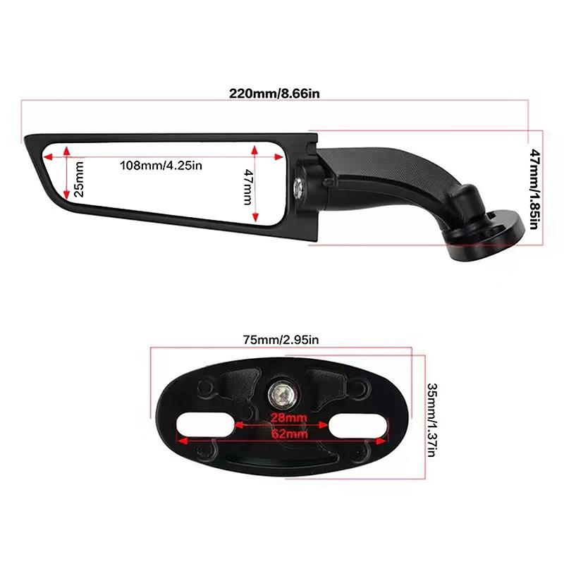 2PCS Modified Motorcycle Rearview Mirrors Wind Wing Adjustable Rotating Side Mirrors for Most Motorcycle Sports