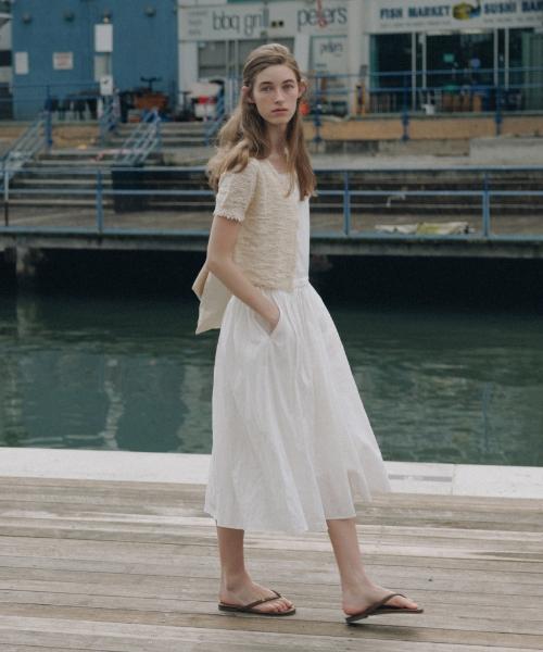 Depound Cotton Jacquard Overalls Dress [White]