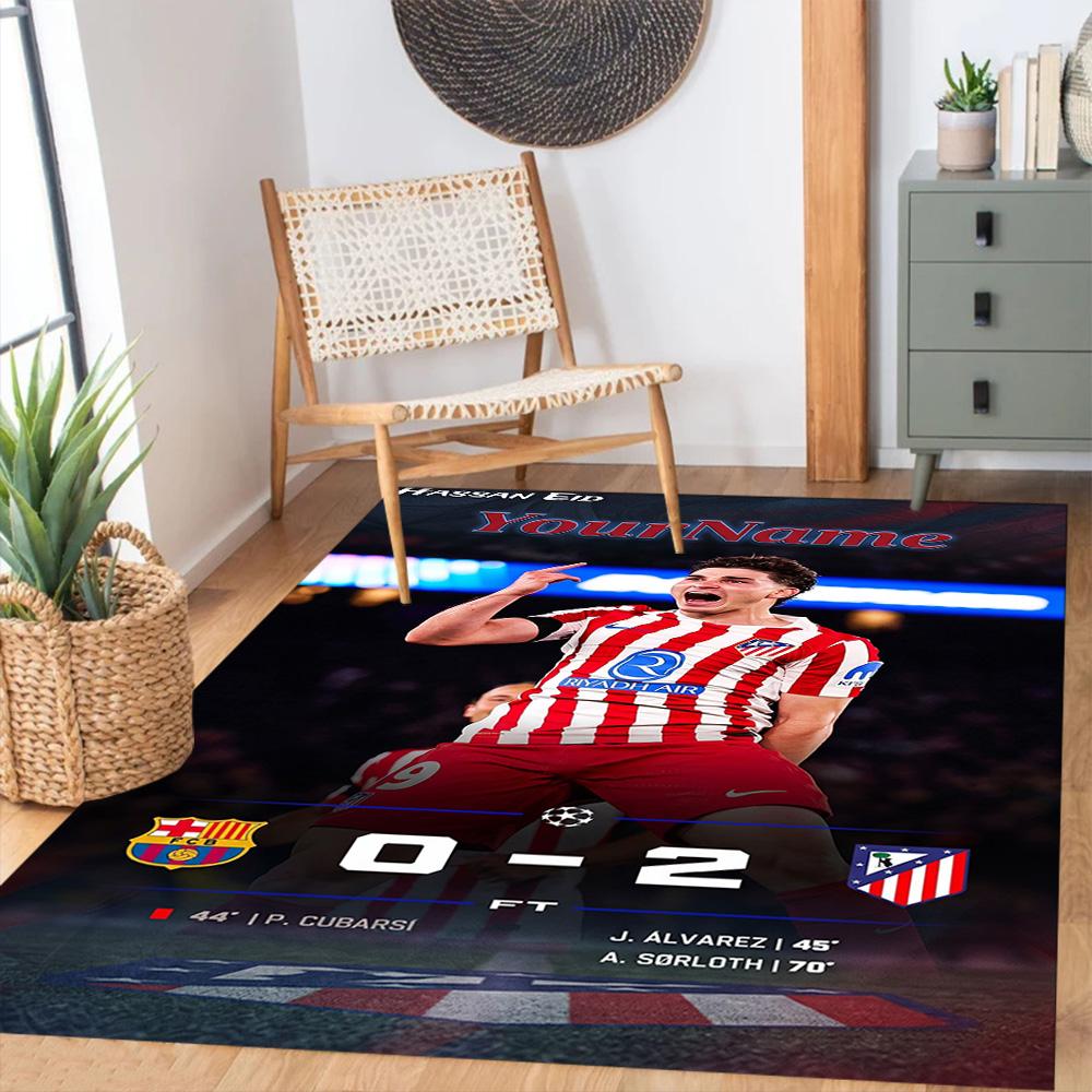 Atletico Madrid Personalized Name Carpet Perfect for Bedrooms Foyer Hallway Entryway Anti-slip Rug Decorate Offices Gift for Festivals
