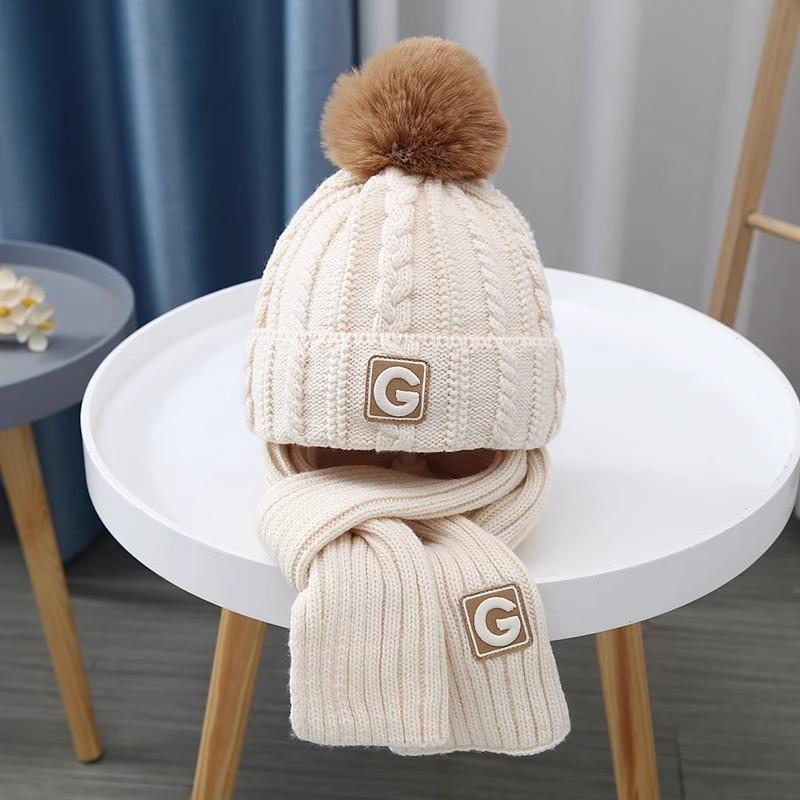 Children's knitted hats and scarves suits for men and women in autumn and winter thickened warm ear protection baby hoods