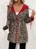 European and American Women's Clothing Two-sided Clothing Leopard Print Hooded Zipper Jacket Casual Long Jacket Belt Long Sleeve