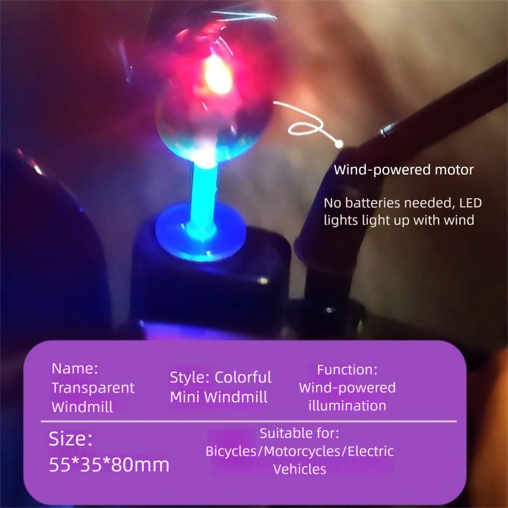 2Pcs Colorful Motorcycle Handlebar Windmill Wind Powered LED Lights Windmills Ornament  Night Safety