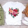 (Asian Size) Graphic Short Sleeve T-shirts Lady Female Top Printed Fashion Trend Flower Sweet Clothing Women Casual T Shirt Tee