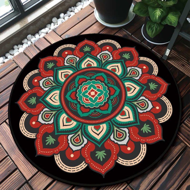Floor Carpet Anti-Slip Door Mat Ethnic Style Round Mandala Carpet Living Room Bedroom Carpet Room Decoration Chair Mat