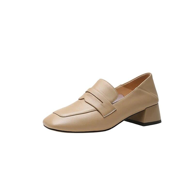 

Жіночі лофери з натуральної шкіри Meotina Туфлі-човники з квадратним носком і товстими середніми підборами Жіноче модне взуття на овчині Весна Осінь Абрикосовий чорний 39 мигдалевий