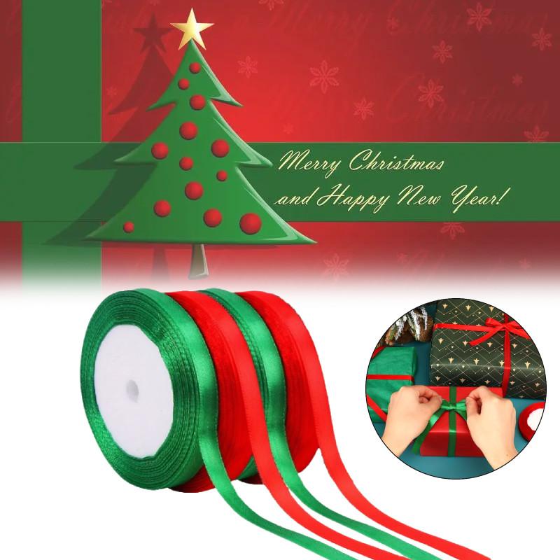 Christmas Ribbon 4pcs Red Green Wrap Bandage Diy Bow Wedding Card Gift Decor Box