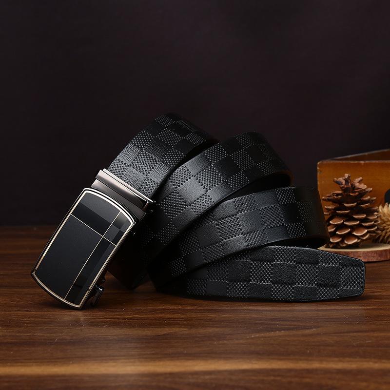 

Модный Светлый Роскошный Клетчатый Узор Первый Слой Коровьей Кожи Мужской Автоматическая Пряжка Ремень Мужской Кожаный Универсальный Деловая Одежда Ремень 100cm