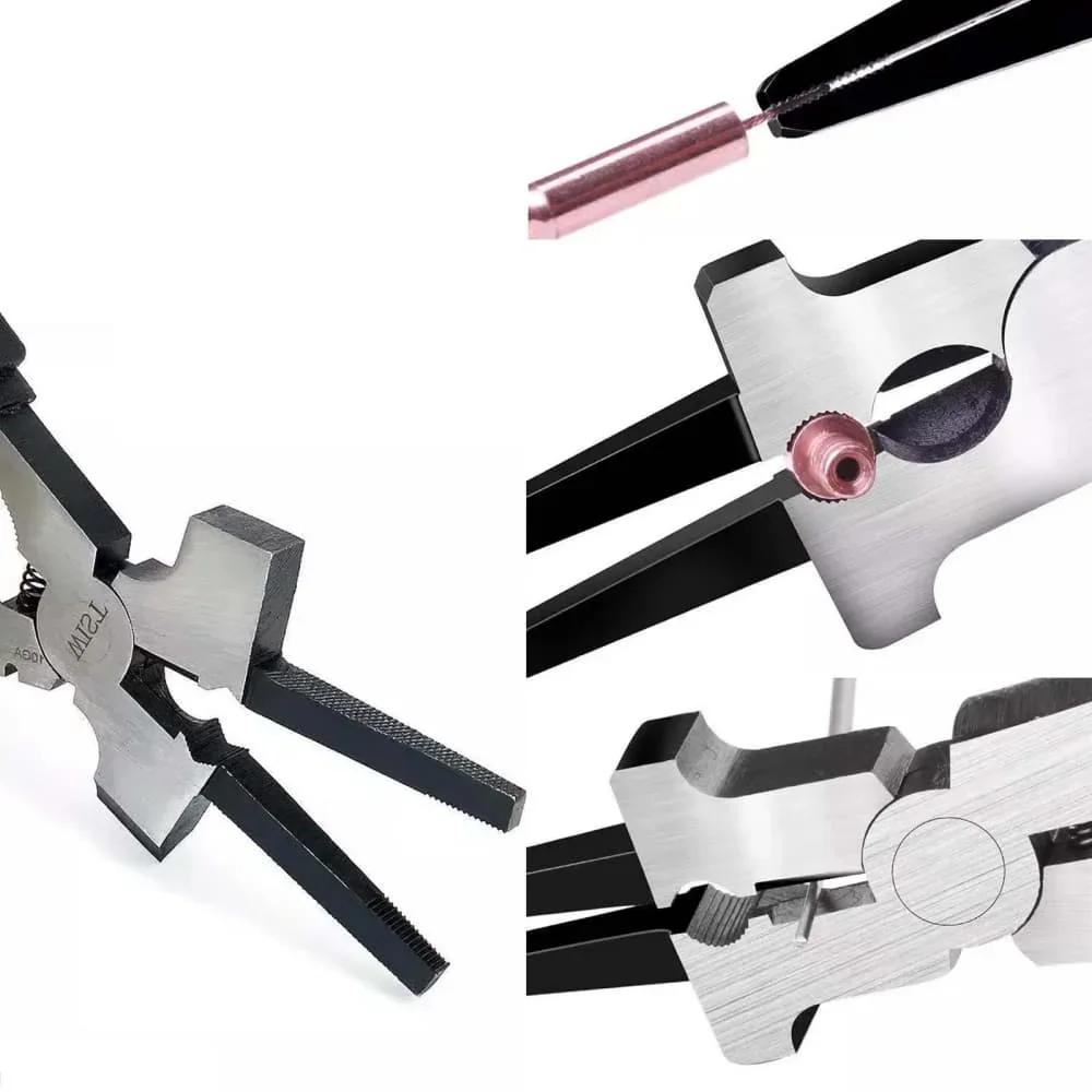 Ergonomic Red Welding Pliers with Wire Cutter Serrated Jaws for Holding Workpieces Securely Multi Functional Tool