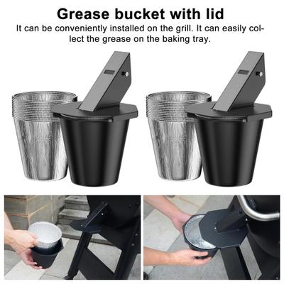 Rear Grease Bucket Grease Catcher with Tube Lid Griddle Grease Drainage System with Foil Bucket Liners for Griddles Smoke Barrel