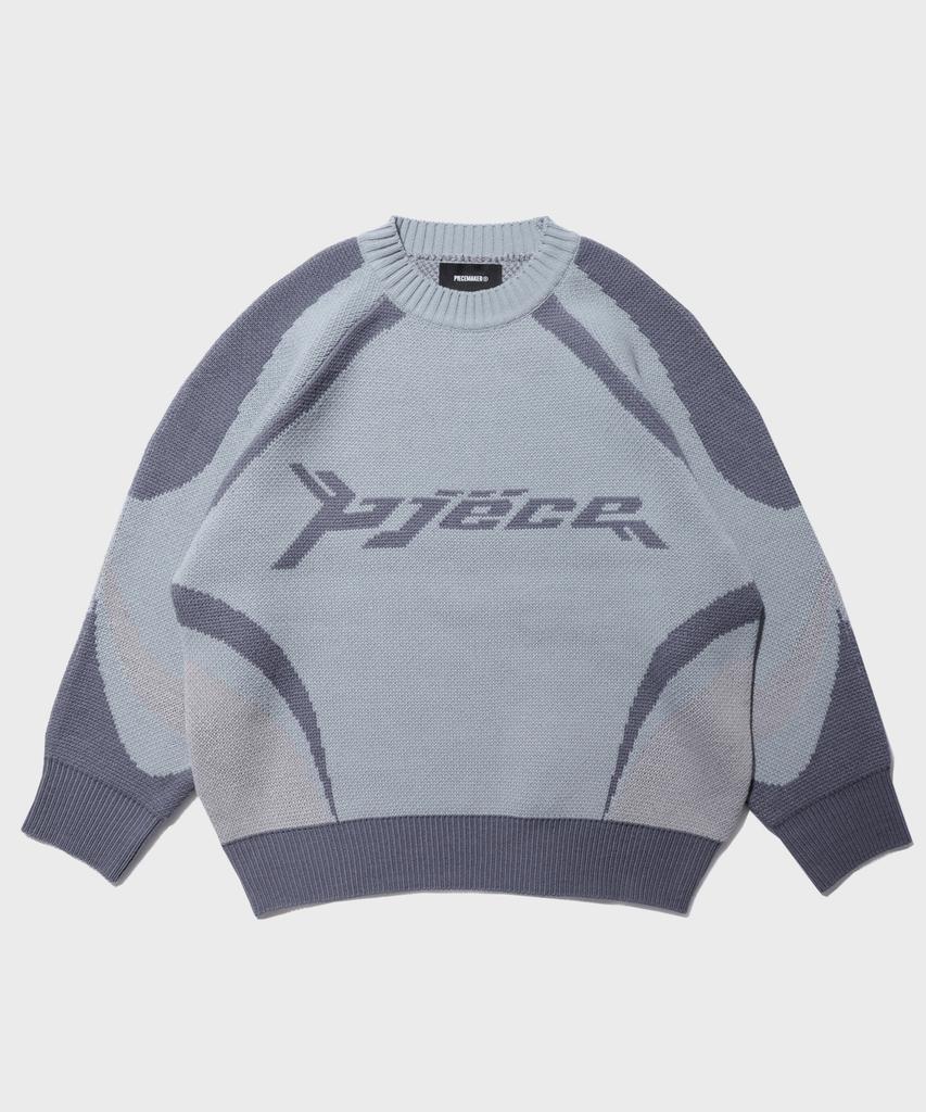 PEACE MAKER Piece Racing Knit Sweater (Grey)