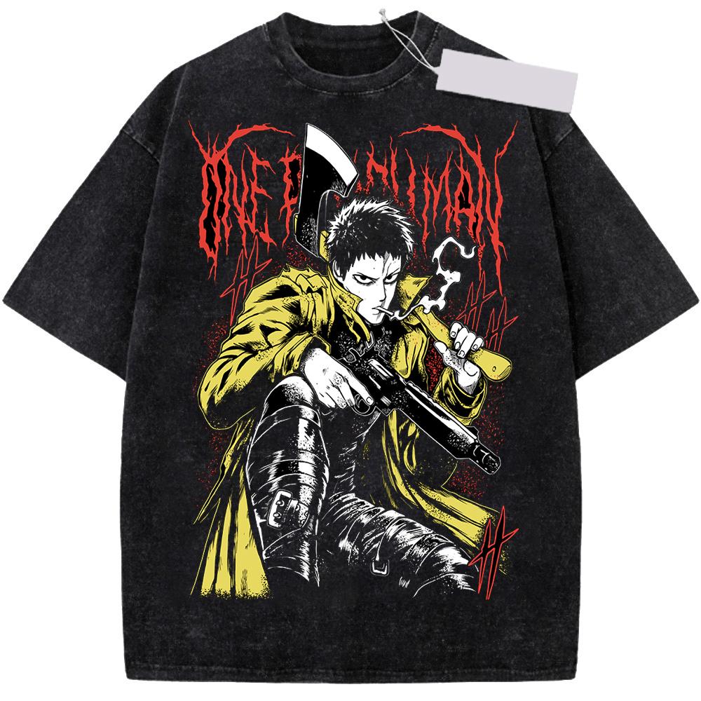 Anime ONE PUNCH-MAN Zombieman T Shirt For Clothing Vintage Washed Cotton Oversized T-shirt Manga Printed Y2k Tees Tops Unisex