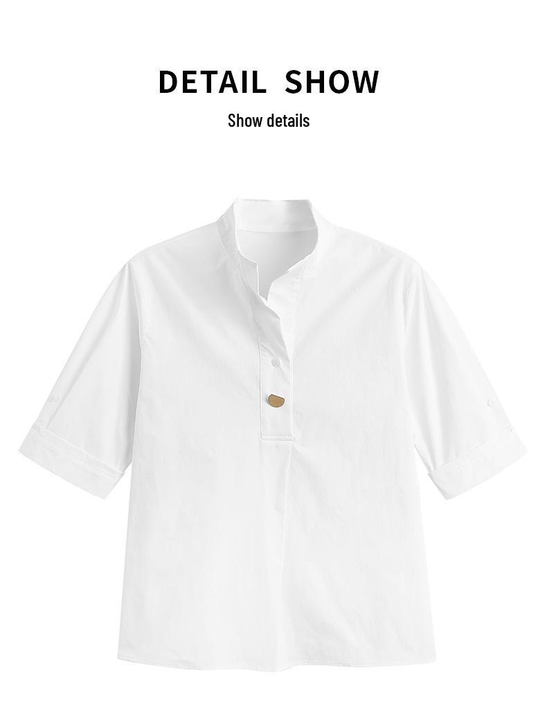 French Style Elegant White Five-Sleeve Women's Shirt - 2026 Spring Collection, Perfect for Petite Figures