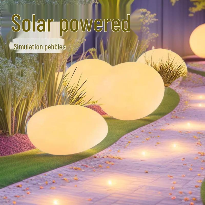 Outdoor Solar LED Pebble Lights - Glass Stone Decor for Lawn, Courtyard, Park
