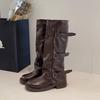 Boots Women's Light Luxury Temperament Pants Pants Boots Belt Buckles Pile Retro Medium Tube Wasteland Boots Women's Martin Boots Show Skinny Folds