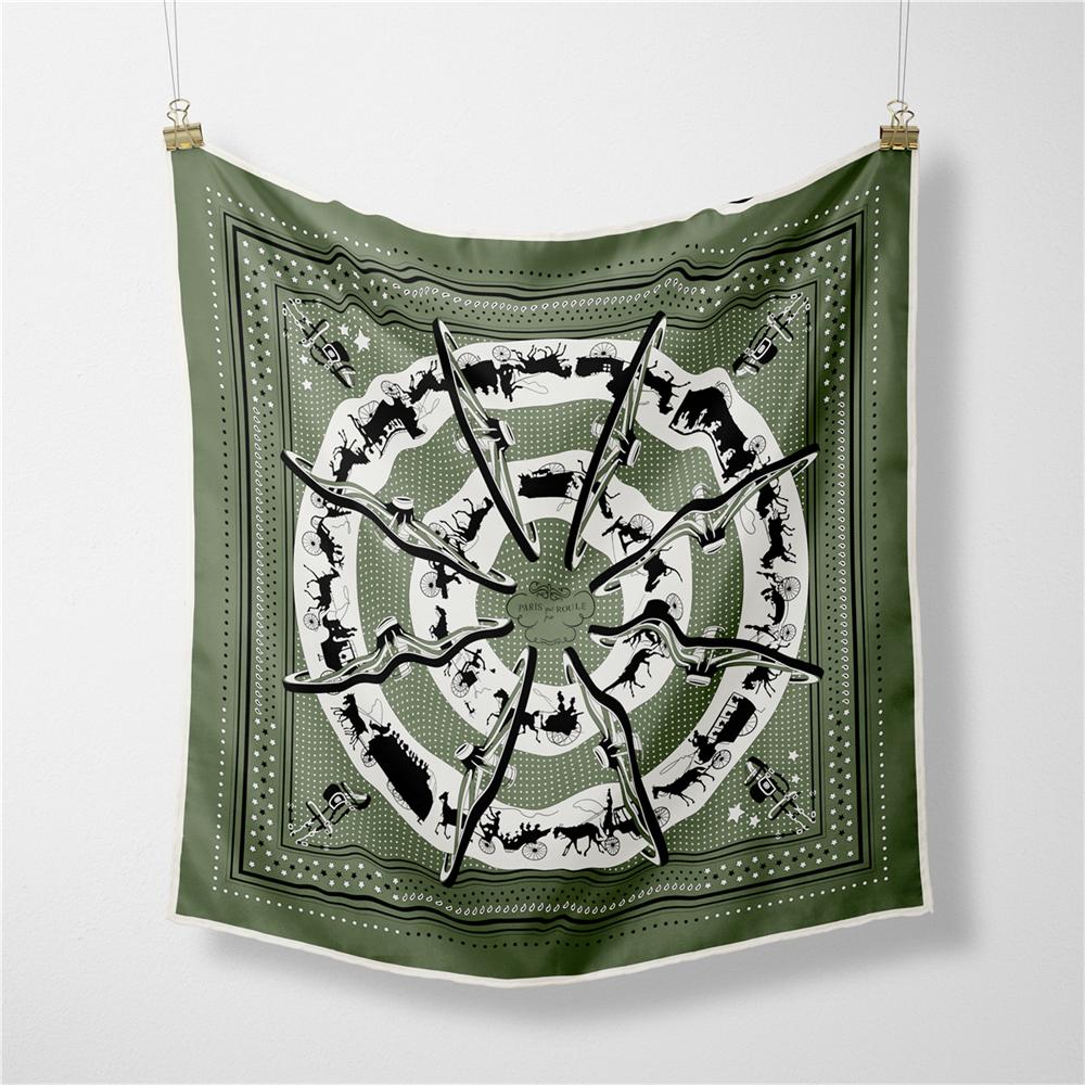 POBING Twill Silk Scarf Woman Water City Print Square Scarves Bandana Small Hijab Foulards Lady Tie Headband Neckerchief 53CM