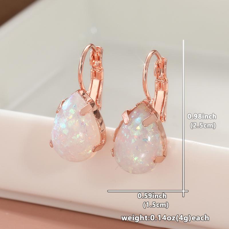 

Fashion Rose Gold Color Water Droplet Inlaid Imitation Opal Dangle Earrings for Women Delicate Engagement Party Earrings