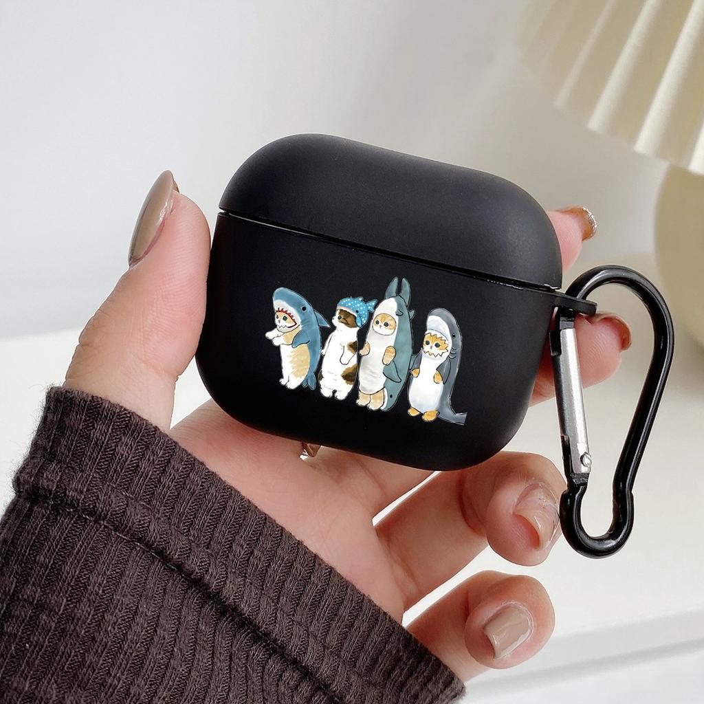 Cute Cartoon Animal Cat With Hook For Airpod Pro 3 Pro2 Black Protective Cover Soft Case for Apple Airpods 2 1 Earphone Cases