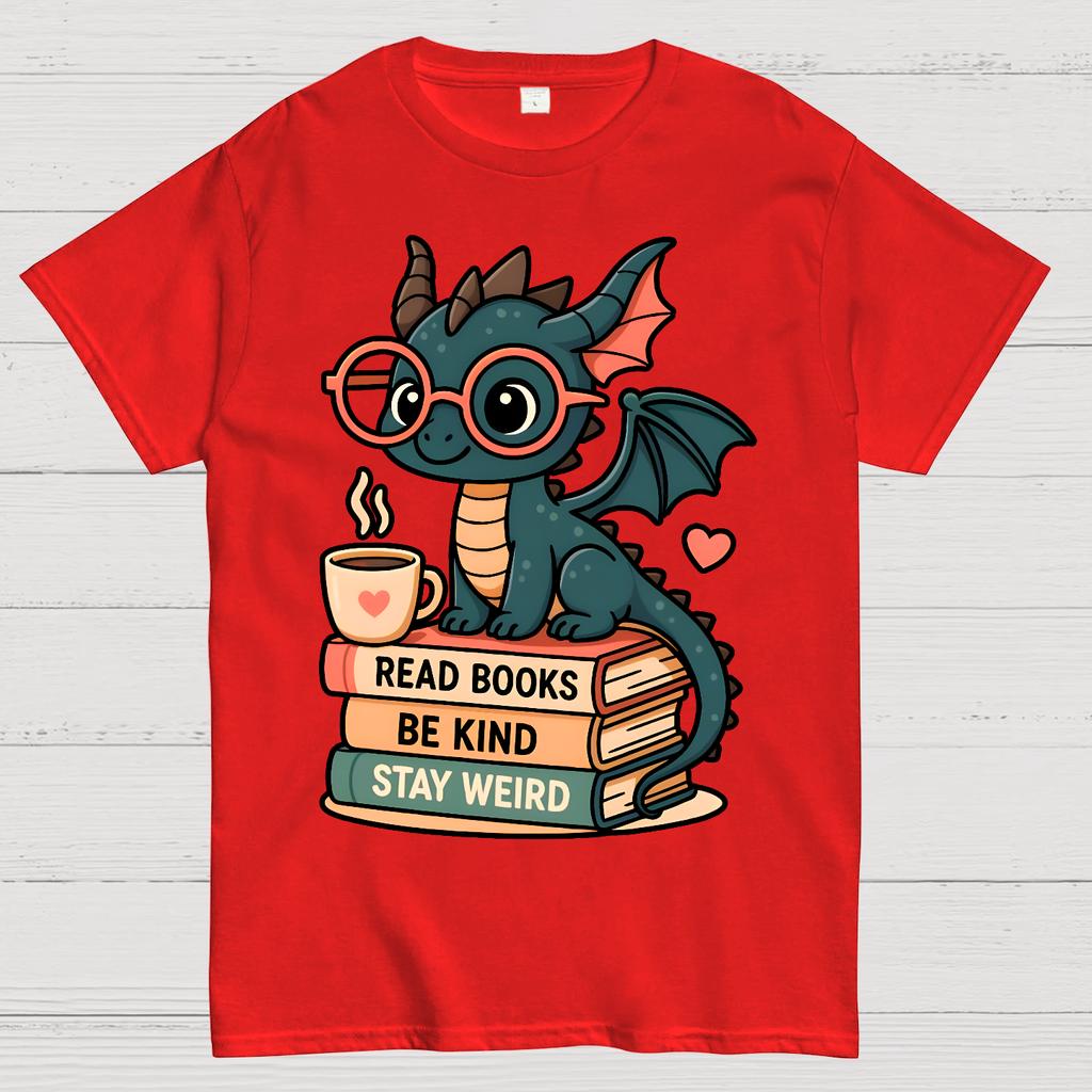 Dragons and Books - Kind and Weird Unisex 100% Cotton Summer Casual Cool Loose T-Shirt