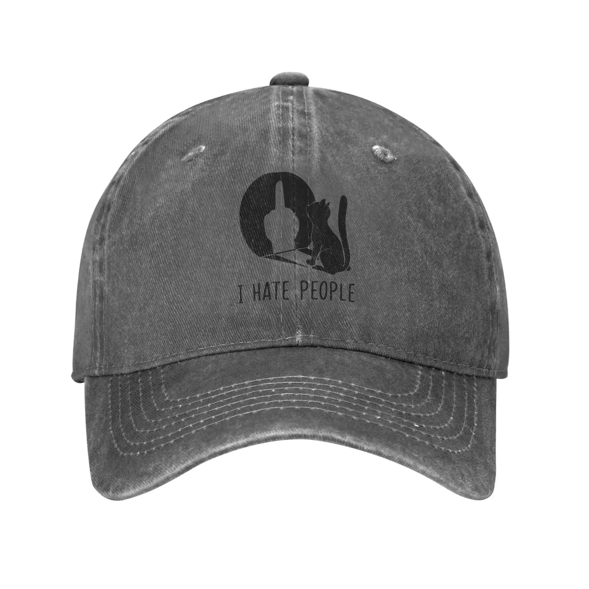 

Washed Baseball Cap Cat Shadow I Hate People Summer Trucker Hat Men Women Outdoor Sun Protection Adjustable