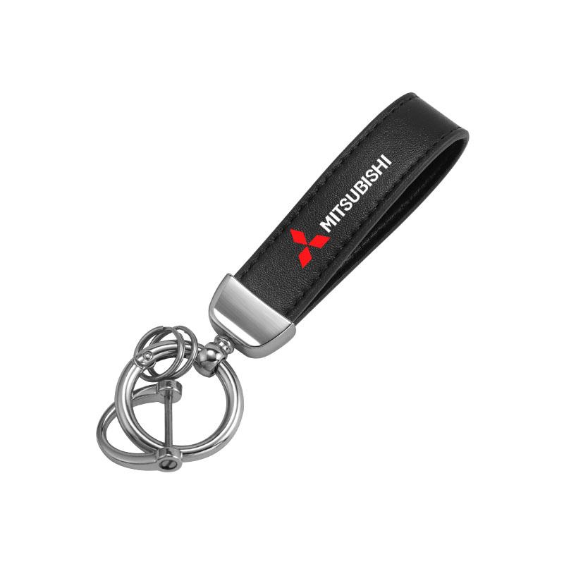 Leder-Schlüsselanhänger mit Emblem – Schlüsselanhänger für Mitsubishi Ralliart Outlander Lancer Ex Galant Attrage Xpander Mirage Pajero