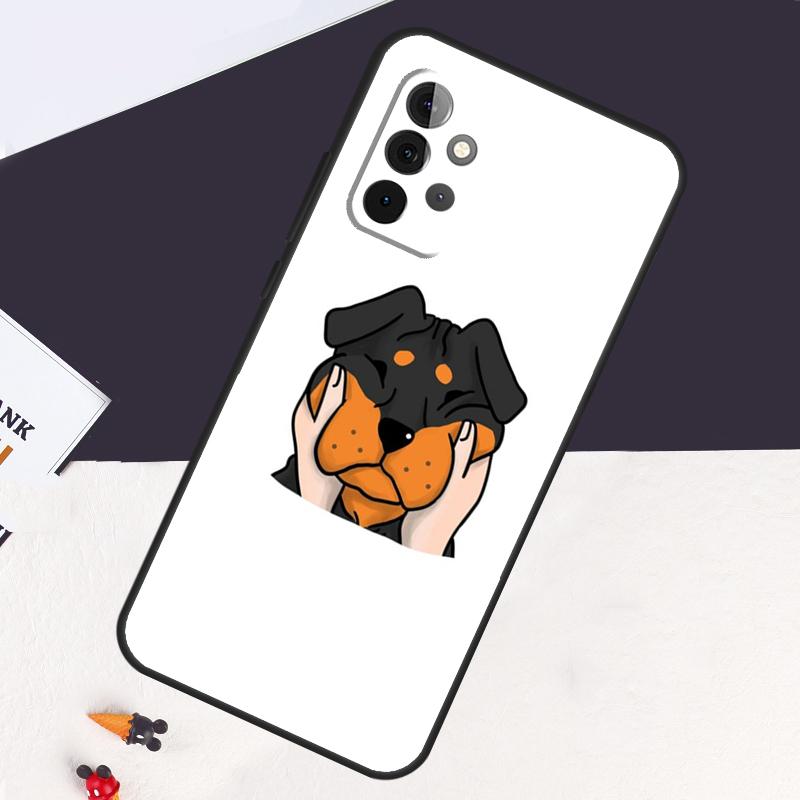 Cartoon Rottweiler Dog Case For Samsung Galaxy A22 A16 A33 A36 A56 A26 A15 A55 A53 A35 A32 A52 A54 A34 A14 A05 A06