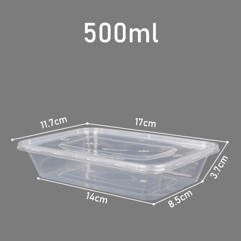 Clear Rectangular Disposable Food Container with Lid - 500ml/1000ml